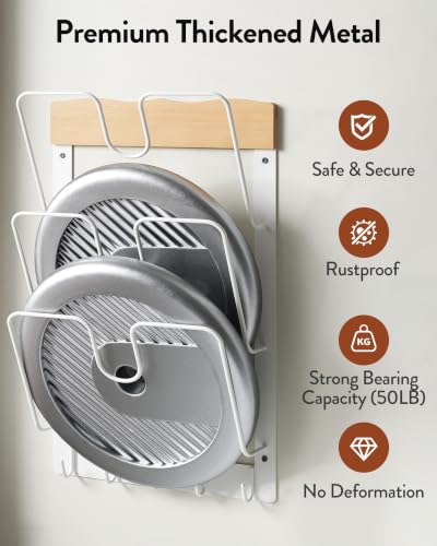 Orimade Pot Lid Organizer Rack Drill/Wall Mount, Heavy-Duty 5 Hooks Steel