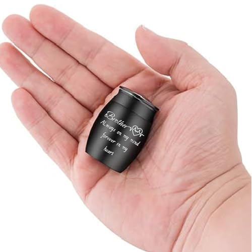 CREATCABIN Mini Keepsake Urn Small Brother Urn Black Alloy Miniature Memorial Cremation Sharing Ashes Holder Container with Bag Spoon Cloth for Funeral Burial Human Commemorative 1.6 x 1.2 Inch