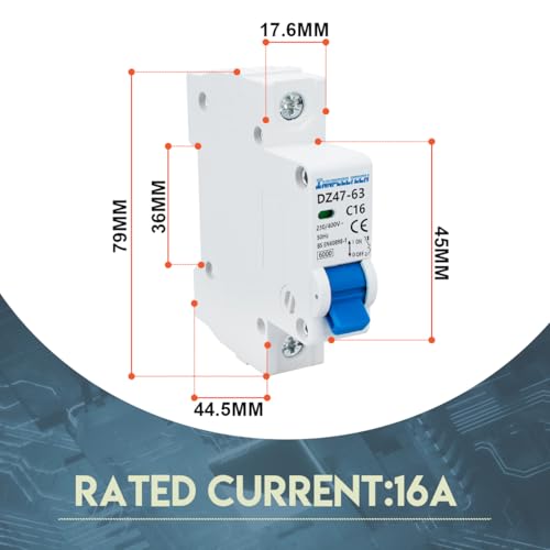 3pcs 16 Amp 230V Circuit Breaker MCB Single Pole Type B for DIN Rail Mounting 3 pieces 3 pieces, 16A