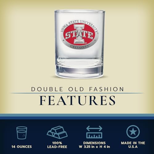 Heritage Pewter Iowa State Double Old Fashioned Glass | 14 OZ Double Rocks for Liquor | Expertly Crafted Pewter