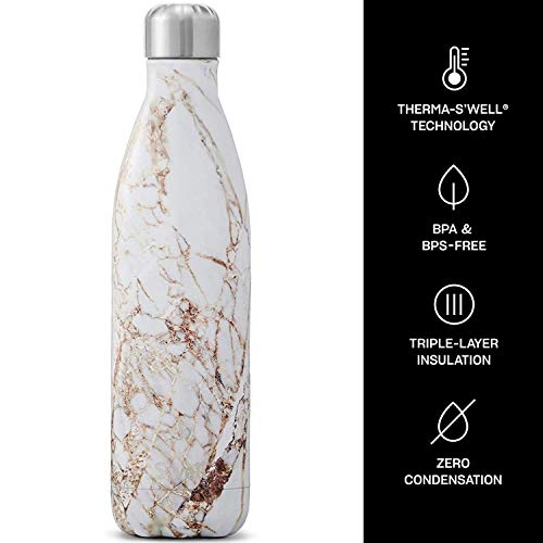 S'well Steel Water Bottle-25 Calacatta Gold-Triple-Layered Vacuum-Insulated Containers Keeps Drinks Cold for 48 Hours and Hot for 24-BPA-Free-Perfect for the Go, 25 fl oz 25.4 Ounces