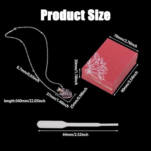 Heart Vial Necklace for Liquid Essential Oil Diffuser Bottle Necklace Urn Glass Bottle Pendant Ashes Memorial Jewelry for Women Pink