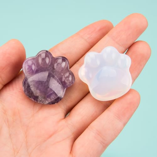 ZORZA 2Pcs Amethyst Cat Paw Crystal Ornament for Healing Positive Energy Stress Relief Creative Crystal Stone Carving for Cat Lovers Soothe Anxiety