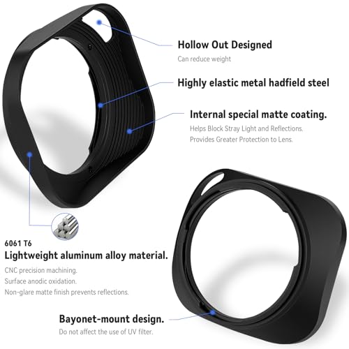 Haoge LH-ZM32P Bayonet Metal Square Lens Hood Shade Compatible with Carl Zeiss Distagon T 1.4/35 35mm f1.4 f/1.4 ZM Lens Hollow Out Designed Black [Square - Black - Hollow Out Designed]