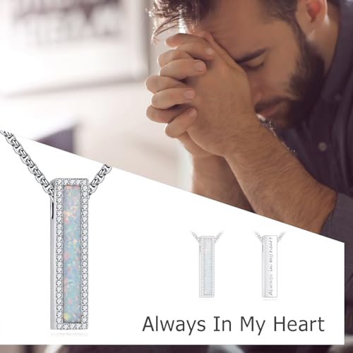 Urn Necklaces for Ashes 925 Sterling Silver Opal/Turquoise/Moss Agate 3D Bar Cremation Memory Valentine's Day Jewellery for Women Men opal necklace