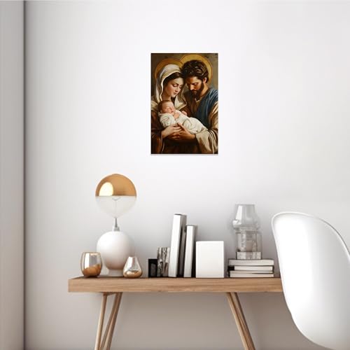CCWACPP Holy Family Wall Art Saint Joseph and Virgin Mary Jesus Painting Christian Canvas Prints Catholic Pictures Framed Church Prayer Room Home Decor (12.00" x 18.00") 18"L x 12"W