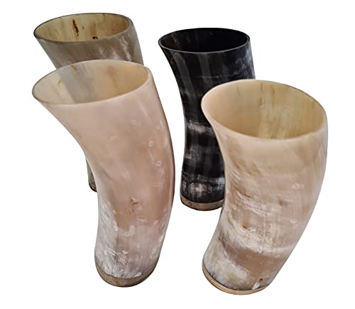 Viking Drinking Horn Glasses Set of 4 friends Handmade Medieval Ale Beer mugs Norse Drinkware for Men celebrational ox horn drinks