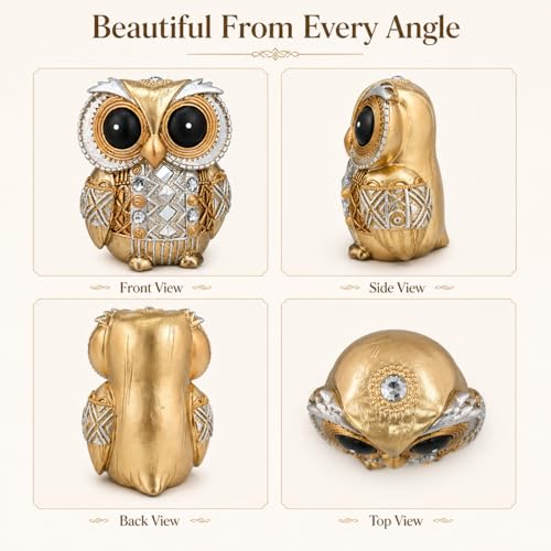 Gold Owl Statue Small Figurine Shelf Decor
