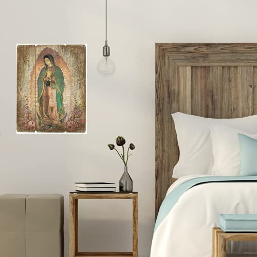 Needzo Our Lady of Guadalupe Pallet Sign, Religious Home Decor, Blessings of Catholic Faith and Inspirational Prayers, Wooden Wall Decorations, 15 inches
