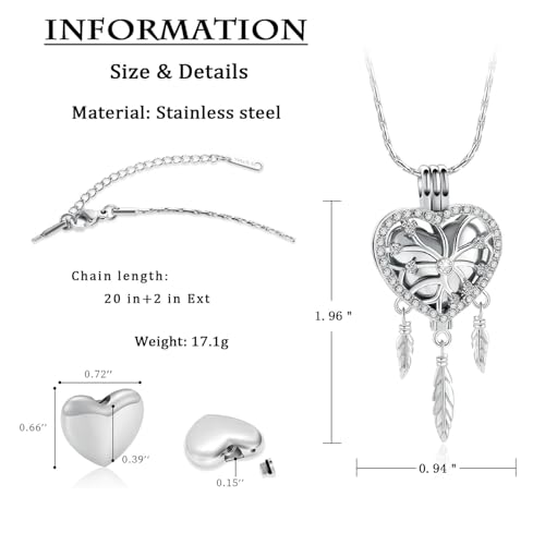 Hearbeingt Cremation Jewelry Dream Catcher Urn Necklaces for Ashes Dream Catcher-Silver
