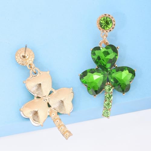 YARNOW Alloy Drop Earrings Green Shamrock Earrings Adorned with Shiny Cubic Zirconia for St Patrick's Day Events and Celebrations, Elegant and Festive Design for Women
