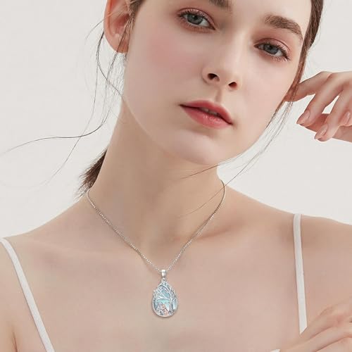 Tree of Life Urn Necklace for Ashes/Pet Cremation Teardrop Moonstone Necklace Pendant Jewelry Gifts for Mom Wife Women Birthday Christmas Memorial Day cat-urn