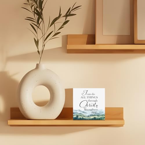 Christian Wooden Box Sign, Bible Verse Decor, I Can Do All Things Through Christ Religious Scripture Wood Block Plaque Signs for Home Office Church Desk Table Shelf Decor, 5x5 Inch Christian - I Can Do All Things