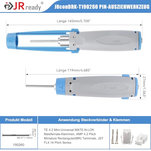 JRready JRconDRK-T190260 Pin Tool New Upgrade Release Tool with Protective Case for TE 4.2 Mini Universal Mate-N-Lock AMP 4.2 Pitch Miniature Rectangle (MR) JST FL 4.14 Pitch Contact