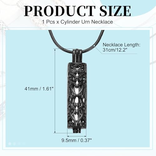 sourcing map Cylinder Urn Necklace, Hollow Cremation Jewelry Urn Necklace for Women Men Pet Black(Silver) 1