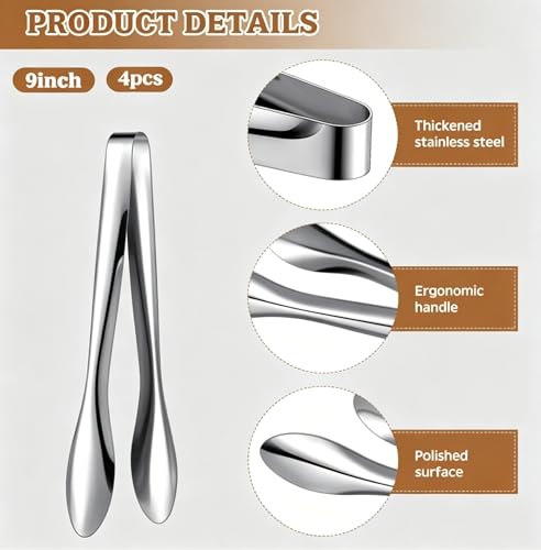 4 Pack Silver Polished Serving Tongs 9 Inch 4