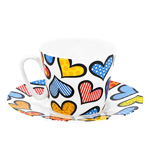 Britto Romero Bone China Espresso Cup & Saucer, 3.3 oz, Hearts, Artwork Design