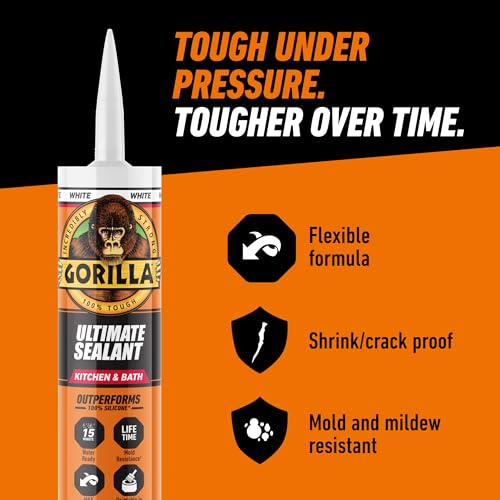 GORILLA Ultimate Sealant white kitchen and bath silicone caulk, 9 oz cartridge