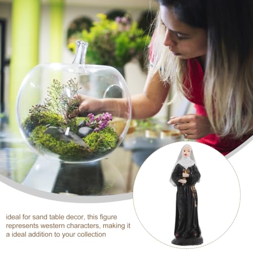 Nun Figurine with Crucifix Holy Catholic Figure Resin Tabletop Holy Decor Small Decor Accessory for Home Church Sand Table Collectible Religious Ornaments 2.95 in