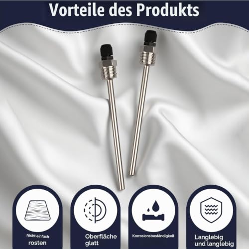 2x Immersion Sleeve 1/2 Inch Stainless Steel for Temperature Sensor and Temperature Sensor | Robust protective tube (8 x 150 mm), waterproof G1/2 connection, ideal for solar thermal, water tank or heating systems