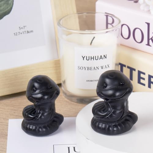 2 Inch Crystal Snake Figurine Handcrafted,Obsidian Crystal Sculpture Healing Energy Stone Spiritual Decor Unique Gift for Collectors Meditation Altar Mystical Statue Reiki Energy Obsidian Snake