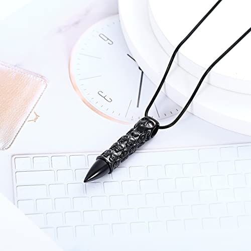 XSMZB Urn Necklaces for Ashes Bullet Container Pendant Stainless Steel Keepsake Holder Ashes for Pet Human Memorial Cremation Jewelry for Men Women Skull Bullet-Black