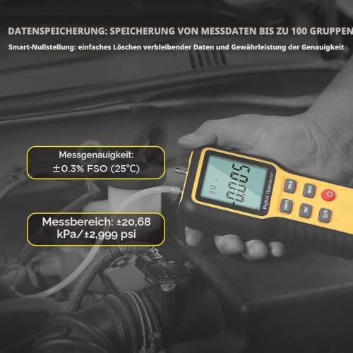 Kethvoz Differential Pressure Gauge HVAC Gas Pressure Gauge with Two Ports for Measuring Airflow Gas Differential Pressure ±2.999 psi / ±20.68 kPa, 12 Selectable Units & Data Storage KE-QX1201