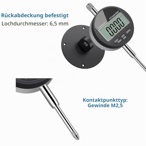 AUTOUTLET Digital Dial Gauge 0.01/0.0005 Inch Digital Dial Gauge Measuring Probe 0-25.4 mm/1 Inch Measuring Range with LCD Display, Digital Indicator Measuring Device Dial Test Indicators for Laboratory Workshop etc. (Black) black