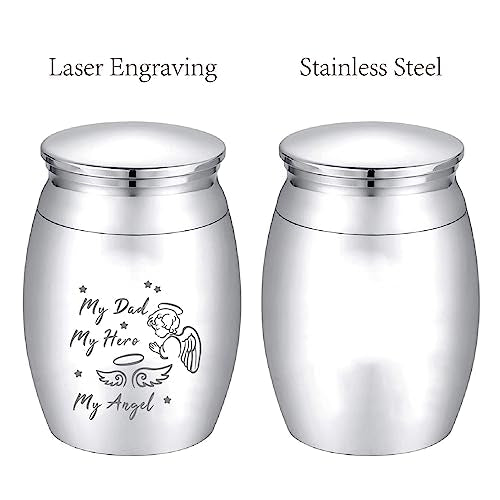 CREATCABIN Mini Cremation Urn Small Keepsake Urns Ashes Alloy Kit My Dad Hero Angel Metal Sharing Urn Memorials Miniatur Container Remains for Female Male Human Pets Angel & Fairy 1.6x1.2 Inch(Silver) Silver-Angel&Fairy