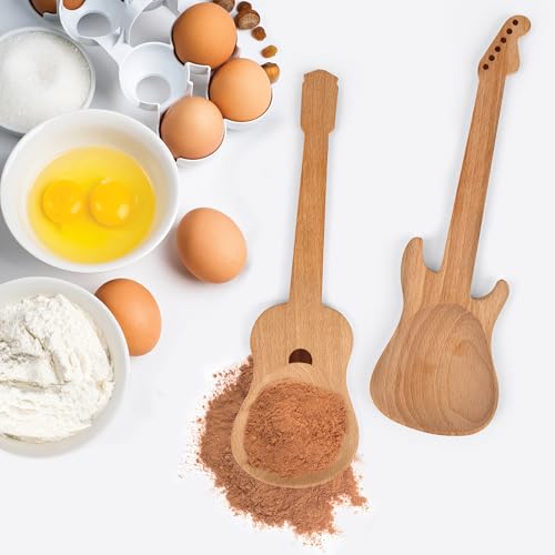 Kikkerland Set of Two Novelty Guitar Wooden Spoons for Kitchen – Beechwood, Heat Resistant, Use with Non-Stick Cookware – Unique Gift for Music Lovers and Cooking Enthusiasts Rockin' Spoons