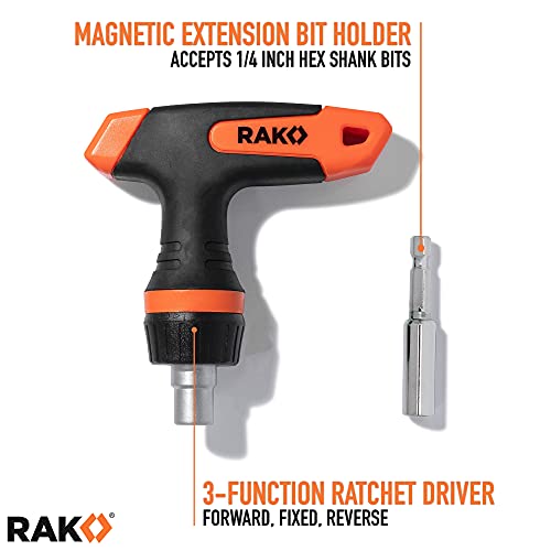 RAK universal socket tool set with T-handle ratchet driver, wrench grip, and screwdriver bits