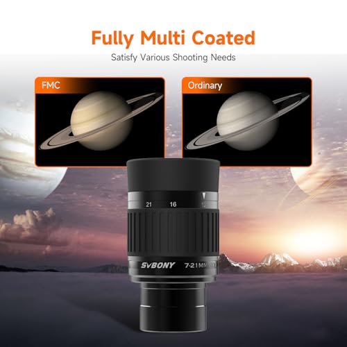 SVBONY SV135 1.25” Telescope Eyepiece, 7-21mm Zoom Eyepiece, 36-52° FOV 36-52°