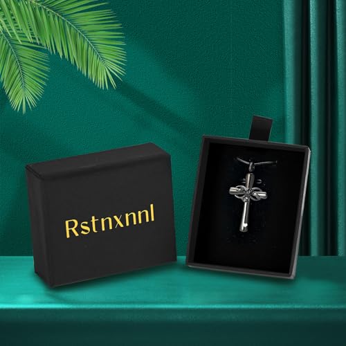 Rose Flower Cross Cremation Jewelry Urn Necklaces Stainless Steel Cross Urn Necklaces for Ashes Memorial Keepsake Pendant for Women Gifts With Funnel Kit & Bag Black