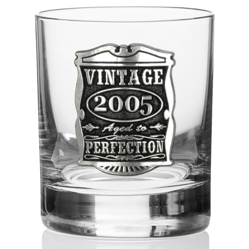 English Pewter Company Vintage Years 2005 21st Birthday Old Fashioned Whisky Rocks Glass Tumbler - Unique Gift Idea For Men [VIN006]