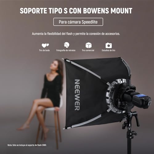 NEEWER CRB1 S Type Bracket Holder with Bowens Mount & Umbrella Hole for Z2PRO Z3R Q120 Q200 TT560 Square Head Round Head Flash Speedlite Compatible with Godox AD200Pro V1