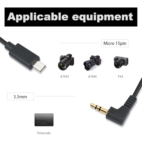 1FT Micro USB 15-Pin to 3.5mm Right Angle Timecode Cable - 90° Angled Camera timecode Cable for FX3 FX-30 A7M3 A7M4 A7S2 A7S3, 3.5mm Audio Timecode Sync, Gold-Plated Connectors 2-Pack