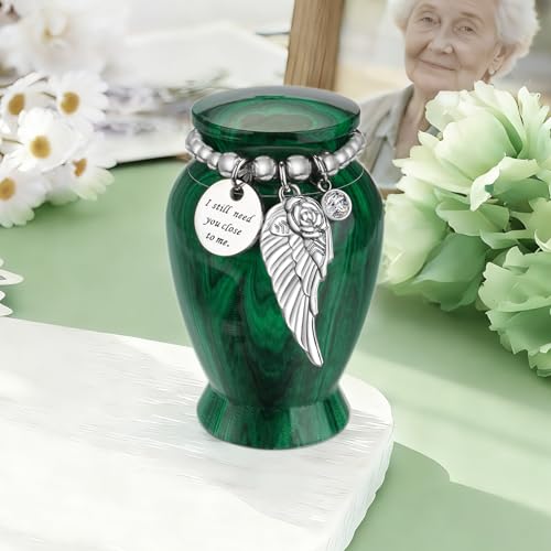 Abooxiu Small Urns for Human Ashes Keepsake 2.85 Inches Mini Urns for Ashes Memorial Small Cremation Urn Ash Keepsake Urns Mini Funeral Burial Decorative Urn for Adult Males Females Pets Malachite Green