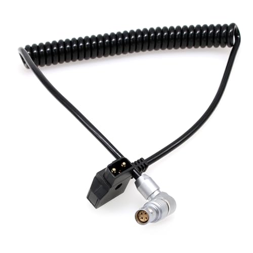 Coiled Power Cable for RED Komodo-X Epic Scarlet Dragon DSMC2 V-Raptor Ronin 4D Camera DJI Monitor Transmission, D-tap to Right Angle Rotatable Adjustable 6 Pin Female Rotatable Adjustable 90° Coiled 60cm