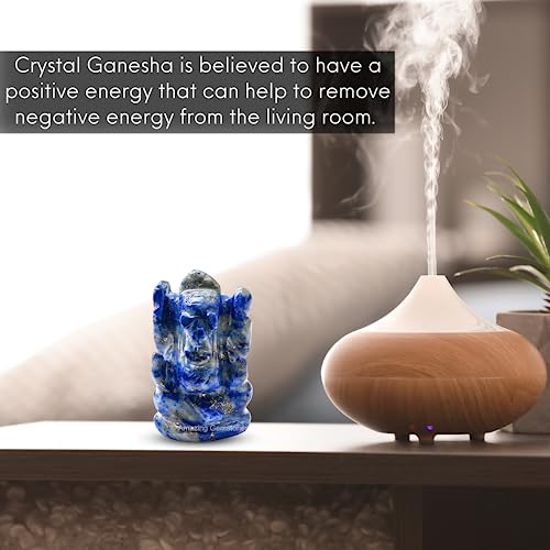 Amazing Gemstone Lapis Lazuli Ganesha Idol - Crystal Ganesha Idol for Car Dashboard - Spiritual Home, Office and Room Table Decor Ganesha Statues Made of Crystals and Healing Stones