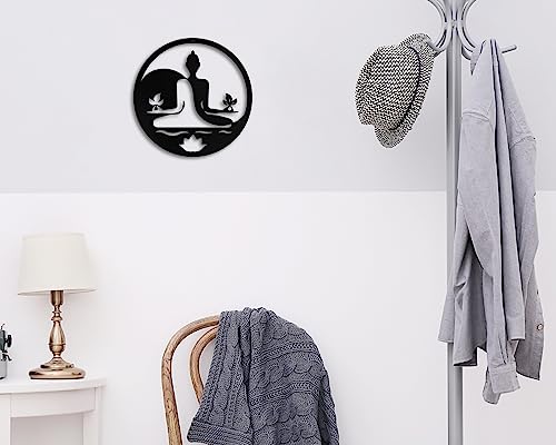 Kas Home Metal Zen Wall Decor Iron Buddha Wall Art, Black, 12x12inch 12"L x 12"W