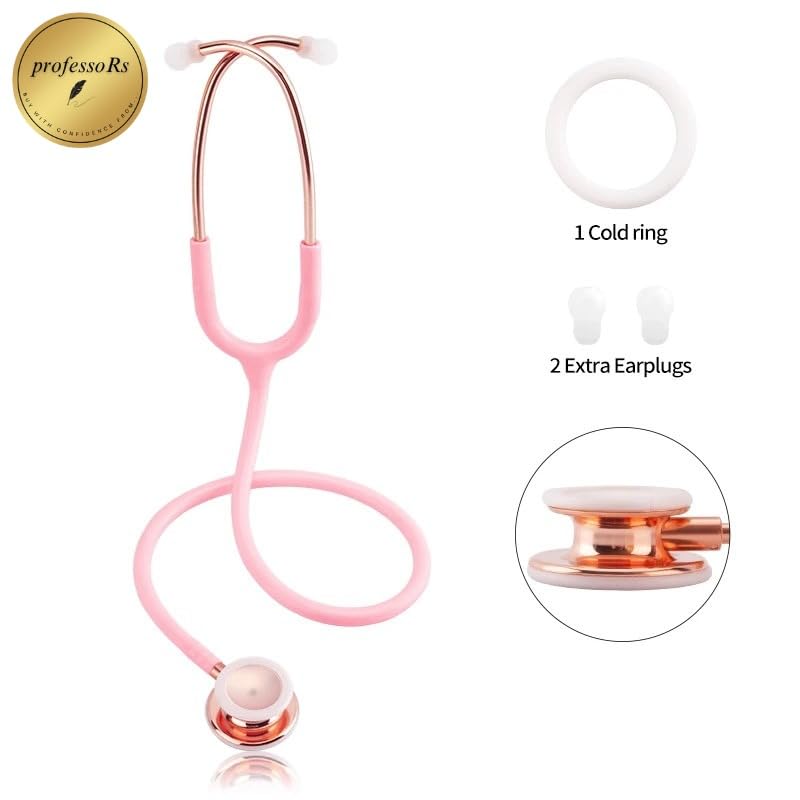 [Australia - AusPower] - professoRs Pink Stethoscope for Students Nurse Doctor, Beautiful Gold-Plated Stetho for Clinical Use, Professional high-sensitivity fiber membrane, Double Sided Stethoscope, estetoscopio medico 