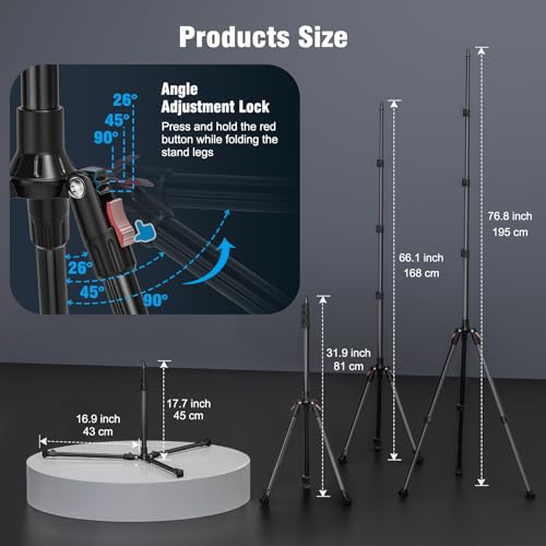 Photography Light Stand, 17.7–76.8" Adjustable Aluminum Tripod Light Stands with 1/4" Thread, Max Load 6.6lb, Foldable & Portable Mount for Ring Light, LED Panel, Studio & Outdoor Shooting