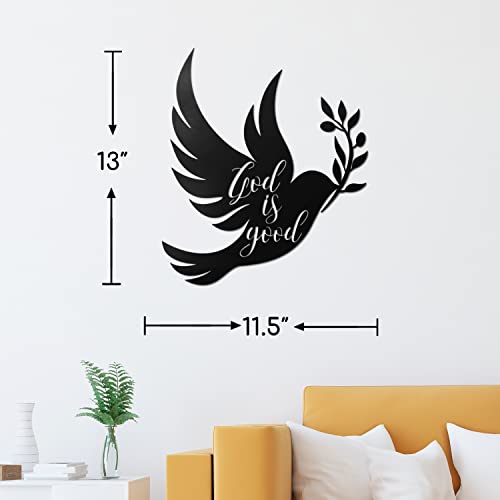 Vivegate Dove of Peace Olive Branch Metal Wall Art – Olive Branches Peace Black Outline White Dove Metal Wall Decor (Medium - 13"X11", God is good) 13"L x 11.5"W