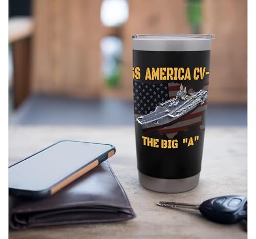 Aircraft Carrier USS America CV-66 Veterans Day Father's Day Stainless Steel Insulated Tumbler Black 20 Ounces