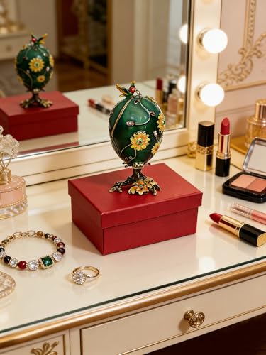 Easter Gifts for Kids Girls Hummingbird on Faberge Egg Trinket Box, Jewelry Box Hand Painted Decorative Box with Hinged Lid, Ring Earring Holder Bird Figurine Collectible Hummingbird on Faberge Eg