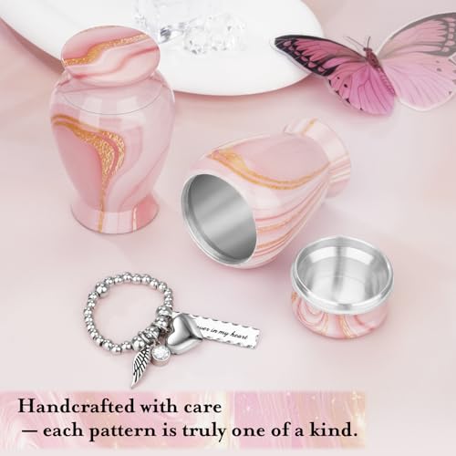 Dletay Small Urns for Human Ashes Keepsake 2.85 Inches Memorial Mini Cremation Urn for Women Men Aluminum Decorative Funeral Urns - Pink Gold Vein