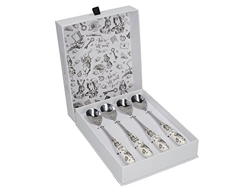 V&A Alice in Wonderland Stainless Steel Teaspoons with Decorative Porcelain Handles, 15.5 cm (6 Inch) - White