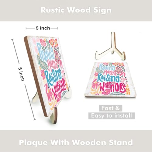 Inspirational Christian Religious Mama Mom Gifts Rustic Mothers Day Birthday Gifts for Women Mommy Motivational Desk Decor Decorative Wood Sign Plaque with Wooden Stand for Home Bedroom Table Shelf Pray Mama