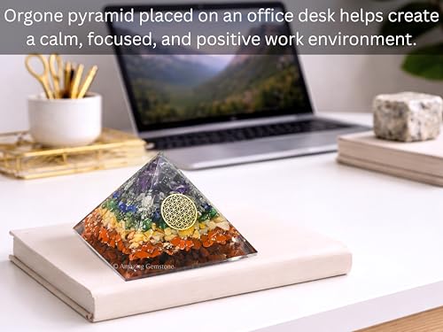 Amazing Gemstone Large Orgone Pyramid | Natural Chakra Pyramid Crystal | Flower of Life Orgonite Pyramid | Organ Pyramids Positive Energy Healing Flower of Life - S