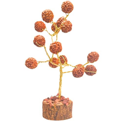 Rudraksh Beads Tree with Natural Wood Base – Handmade Spiritual Bead Decorative Ornament for Home and Office Decor Rudraksh Beads